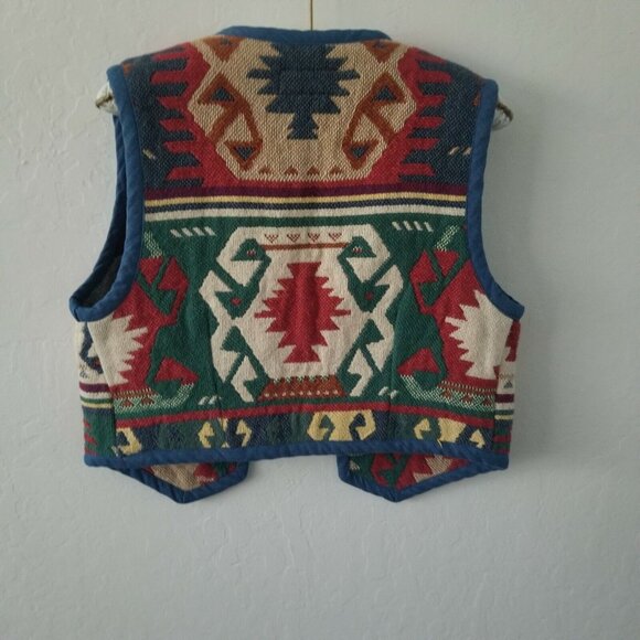 Vintage BMW Designs Fort Worth Texas Size S/M Cotton Ethnic Native Vest Red/Blue - Picture 2 of 5